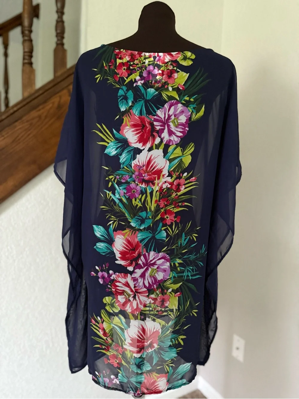 Tommy Bahama Floral Sheer Tunic Cover Up Kaftan S/M Resort Beach Tropical - Picture 4 of 5